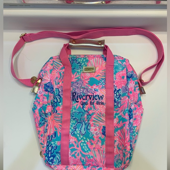 Lily Pulitzer Backpack Cooler soft sided insulated pink and blue beach shell bag - Picture 3 of 5
